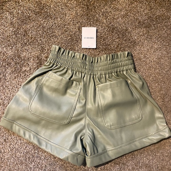 Army Green Pleather Shorts - Picture 4 of 4